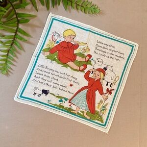 Vintage Child’s Nursery Rhymes Handkerchief Bo Peep And Little Boy Blue